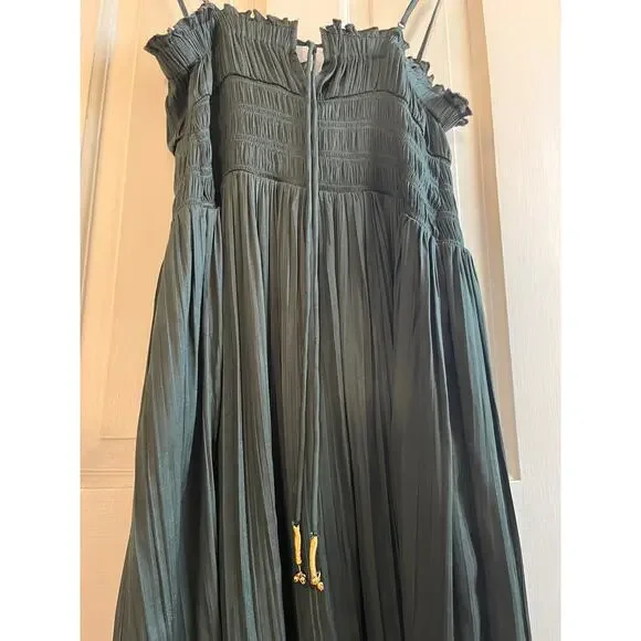 Free People Intimately Dark Green Slip Dress Sz M - Boho Lace Trim Babydoll Mini - Picture 8 of 8